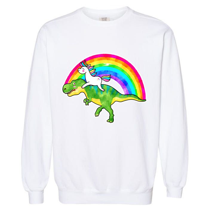 Unicorn Riding T-Rex Rainbow Garment-Dyed Sweatshirt