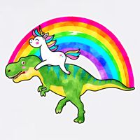 Unicorn Riding T-Rex Rainbow Garment-Dyed Sweatshirt
