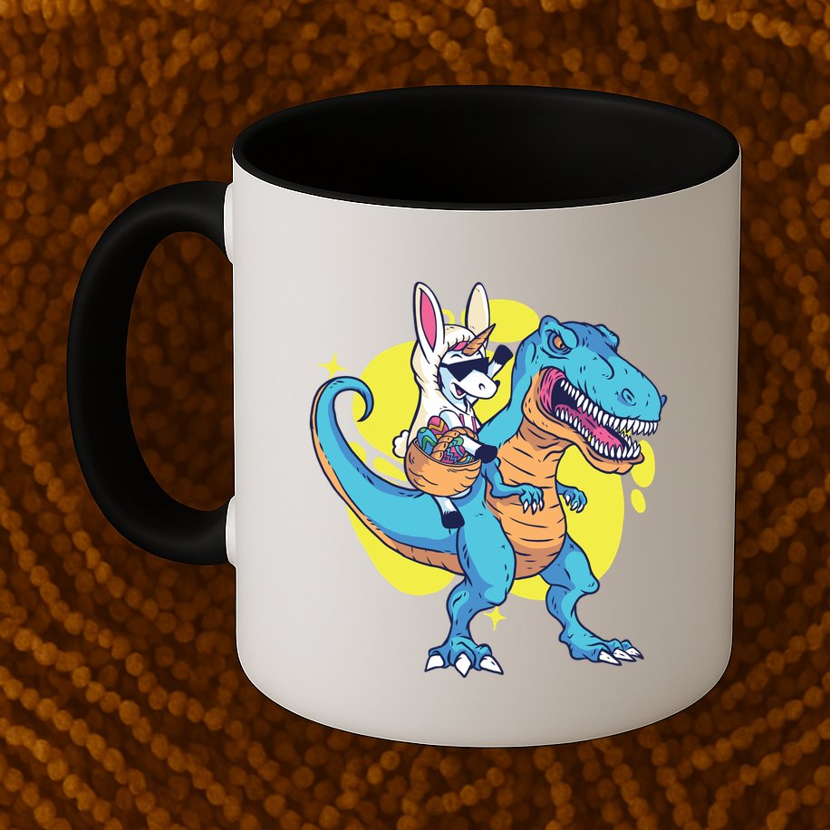 Unicorn Riding Trex Easter Mug