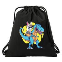 Unicorn Riding Trex Easter Drawstring Bag