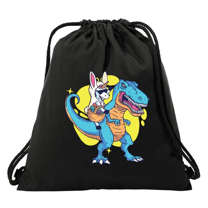 Unicorn Riding Trex Easter Drawstring Bag