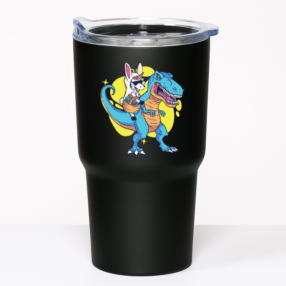 Unicorn Riding Trex Easter Tumbler