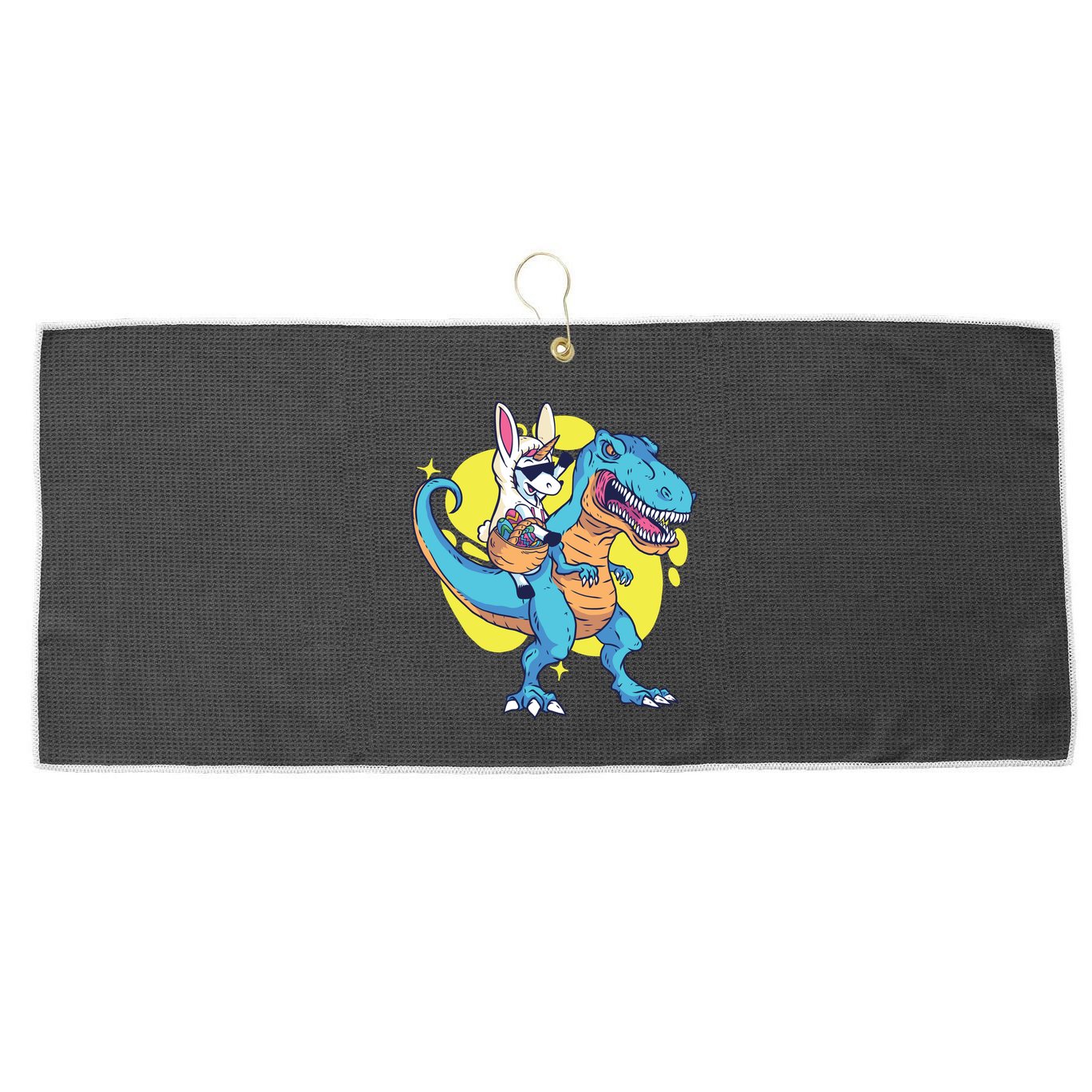 Unicorn Riding Trex Easter Large Microfiber Waffle Golf Towel