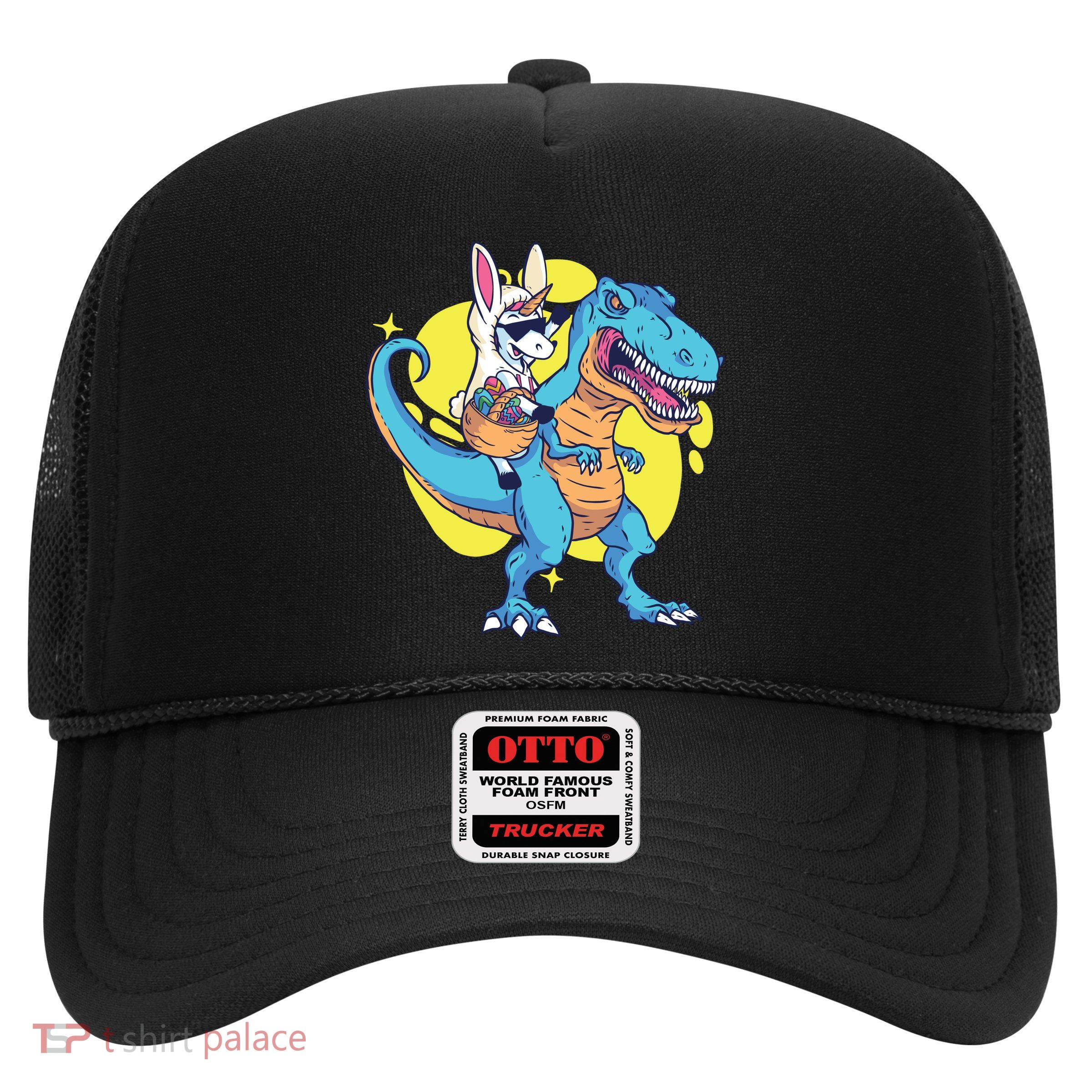 Unicorn Riding Trex Easter Trucker Hat