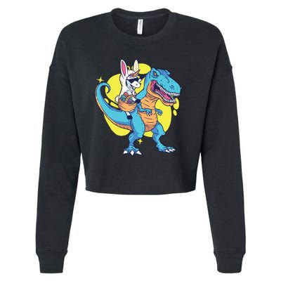 Unicorn Riding Trex Easter Cropped Pullover Crew