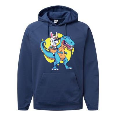 Unicorn Riding Trex Easter Performance Fleece Hoodie