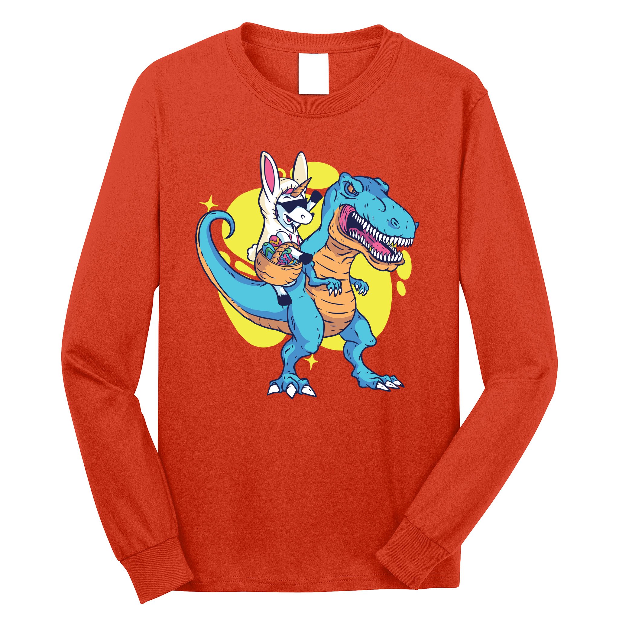 Unicorn Riding Trex Easter Long Sleeve Shirt