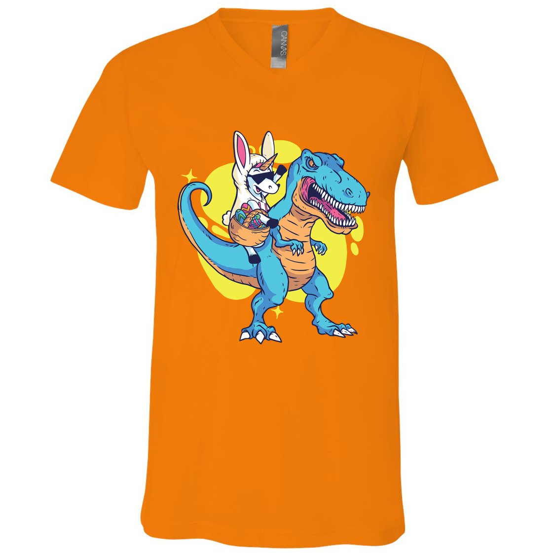 Unicorn Riding Trex Easter V-Neck T-Shirt