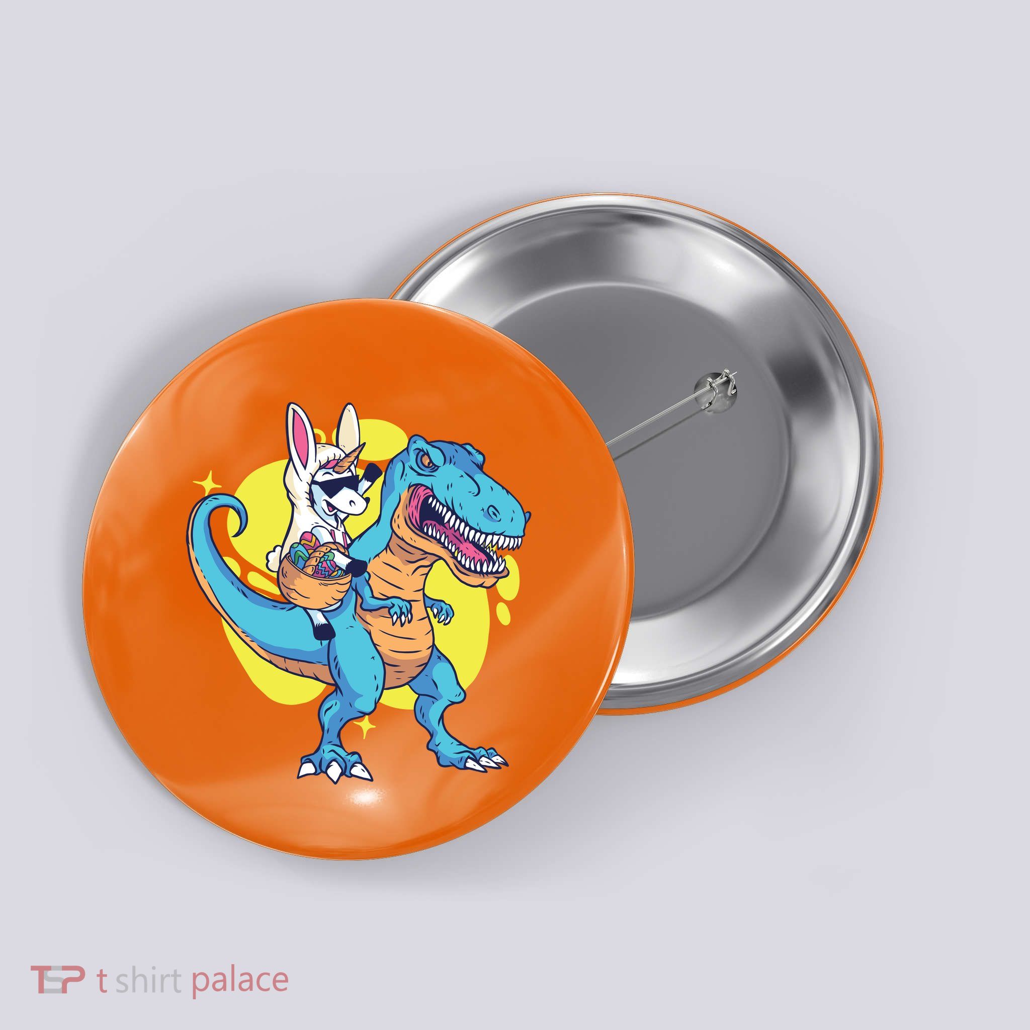 Unicorn Riding Trex Easter Button