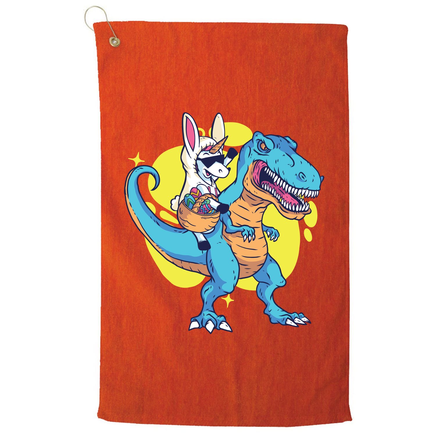 Unicorn Riding Trex Easter Golf Towel