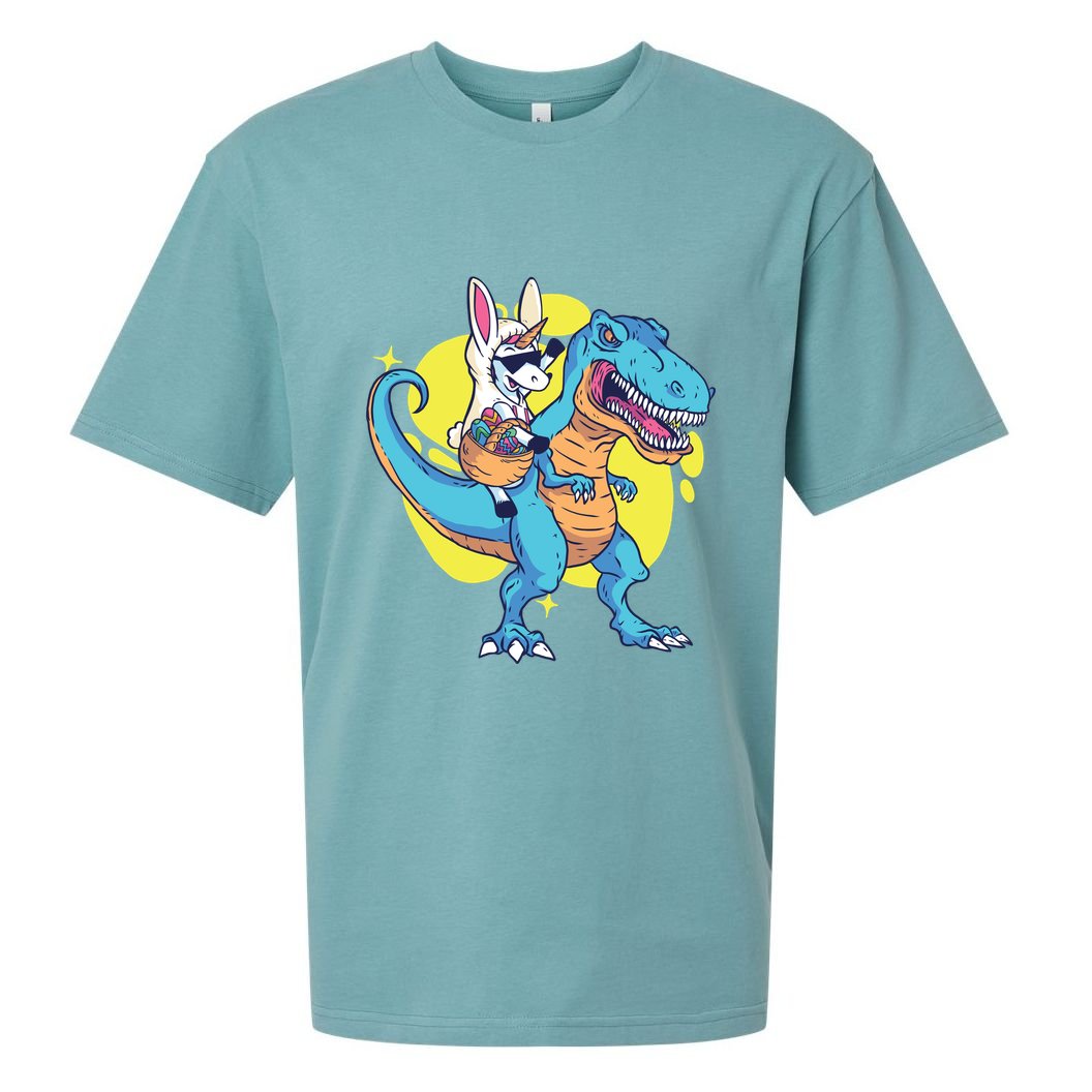 Unicorn Riding Trex Easter Sueded Cloud Jersey T-Shirt