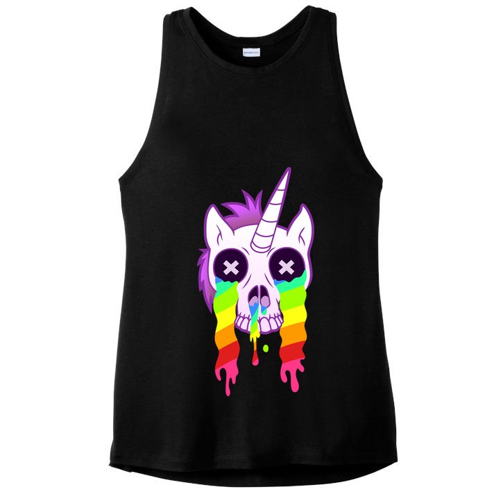Unicorn Skull Rainbow Ladies PosiCharge Tri-Blend Wicking Tank