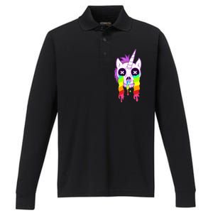 Unicorn Skull Rainbow Performance Long Sleeve Polo