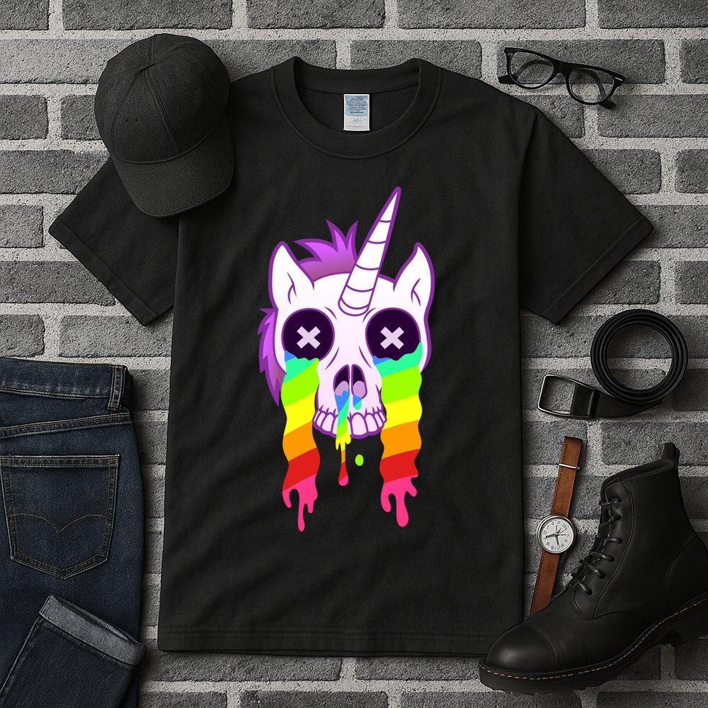 Unicorn Skull Rainbow Tall T-Shirt