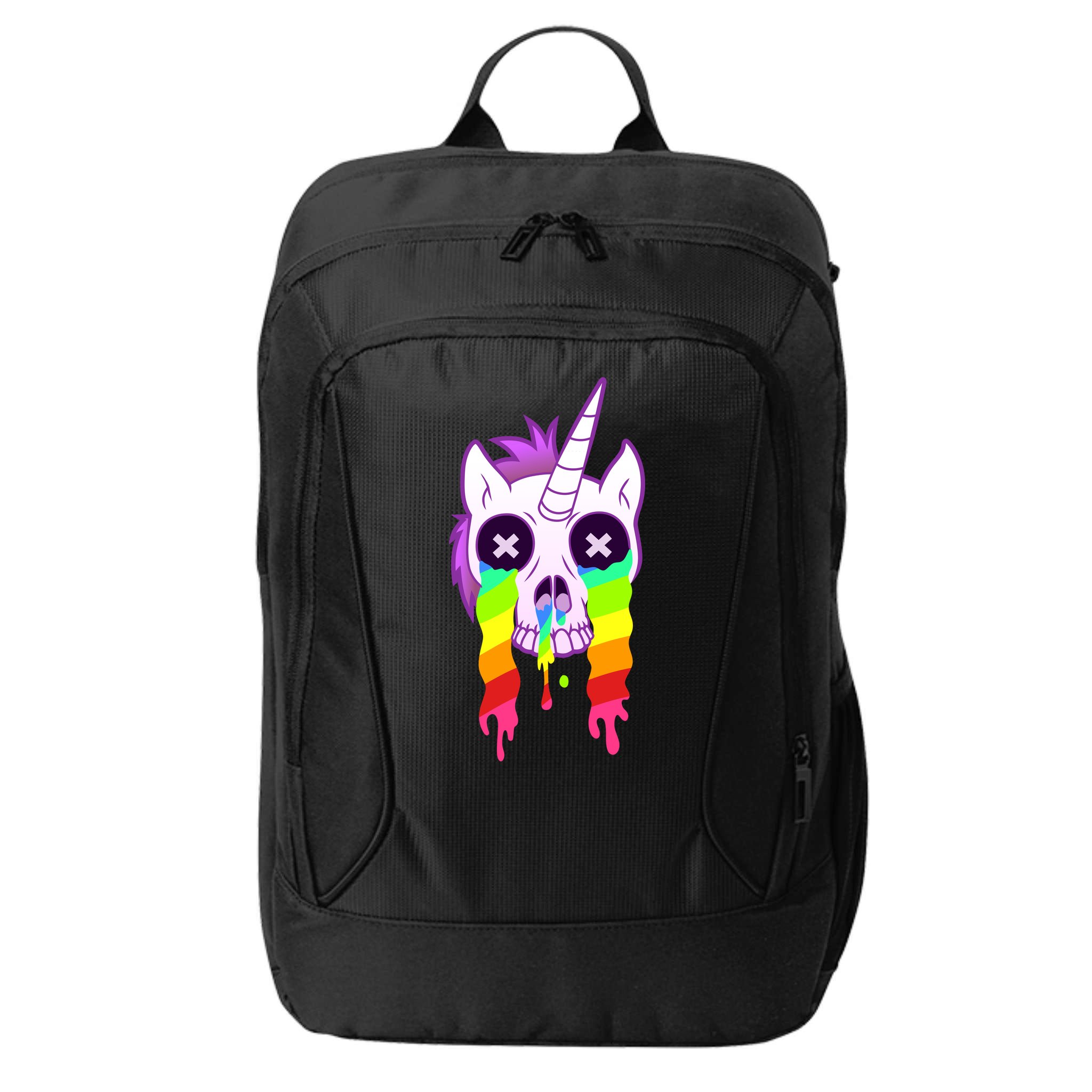 Unicorn Skull Rainbow City Backpack