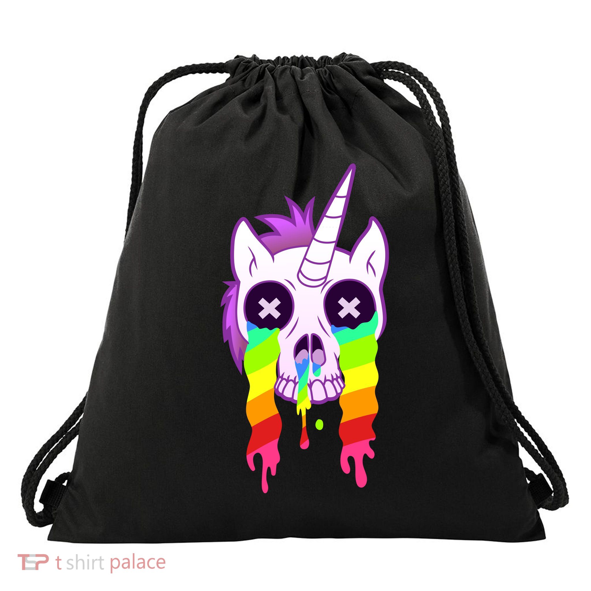 Unicorn Skull Rainbow Drawstring Bag