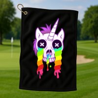 Unicorn Skull Rainbow Golf Towel