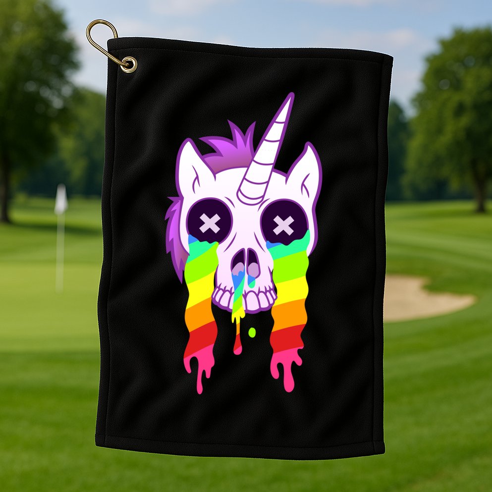 Unicorn Skull Rainbow Golf Towel