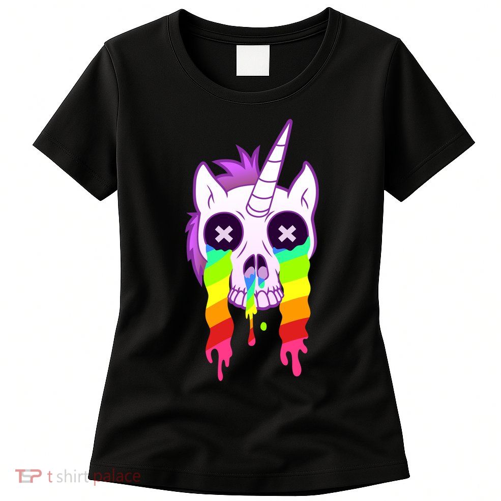 Unicorn Skull Rainbow Womens T-Shirt