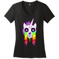 Unicorn Skull Rainbow Women's V-Neck T-Shirt