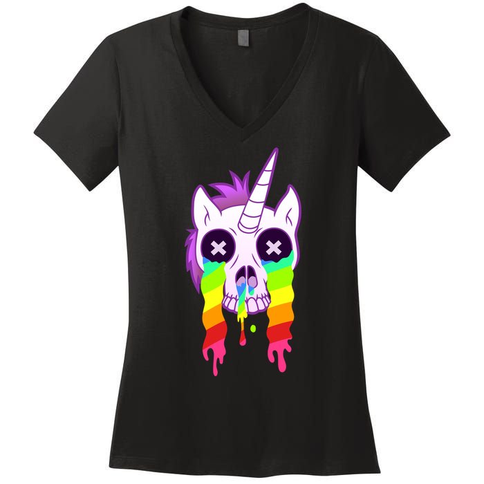 Unicorn Skull Rainbow Women's V-Neck T-Shirt
