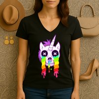 Unicorn Skull Rainbow Women's V-Neck T-Shirt