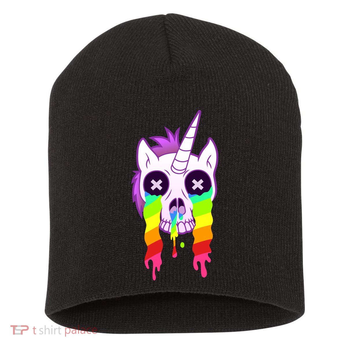 Unicorn Skull Rainbow Short Acrylic Beanie