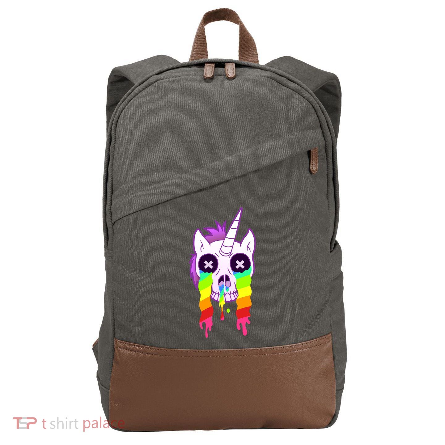 Unicorn Skull Rainbow Cotton Canvas Backpack