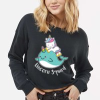 Unicorn Squad Whale Cropped Pullover Crew
