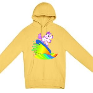 Unicorn Surfing On the Rainbow Premium Pullover Hoodie