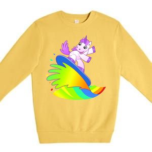 Unicorn Surfing On the Rainbow Premium Crewneck Sweatshirt