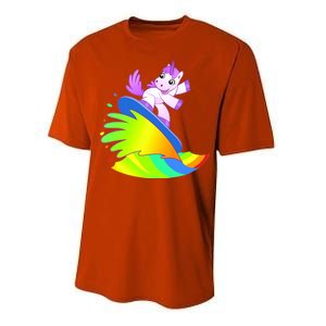 Unicorn Surfing On the Rainbow Performance Sprint T-Shirt