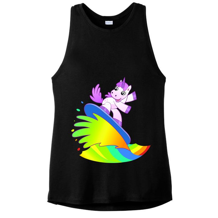 Unicorn Surfing On the Rainbow Ladies PosiCharge Tri-Blend Wicking Tank