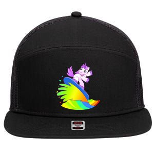 Unicorn Surfing On the Rainbow 7 Panel Mesh Trucker Snapback Hat