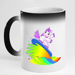 Unicorn Surfing On the Rainbow 11oz Black Color Changing Mug