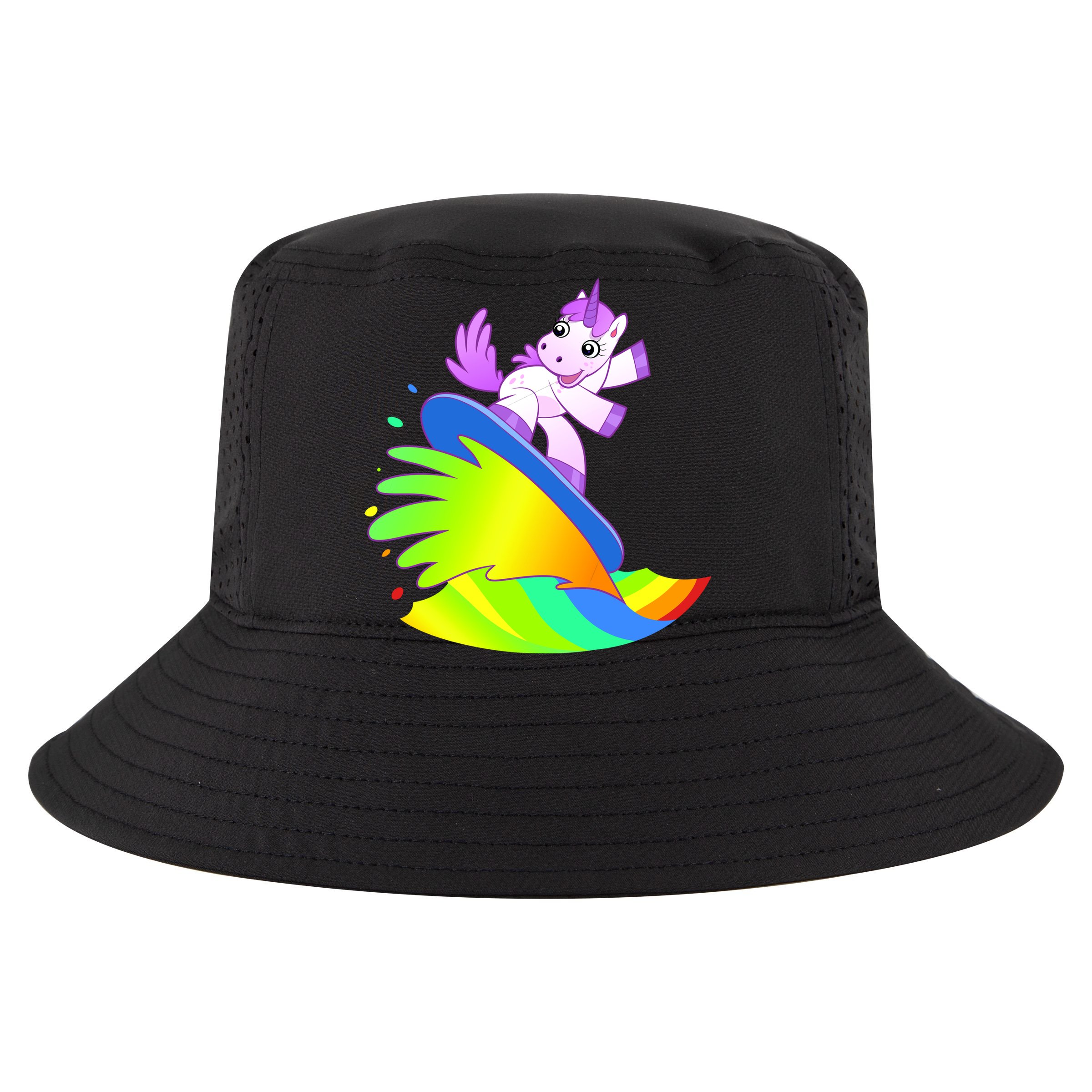 Unicorn Surfing On the Rainbow Sustainable Bucket Hat
