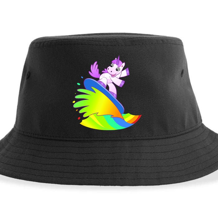 Unicorn Surfing On the Rainbow Sustainable Bucket Hat