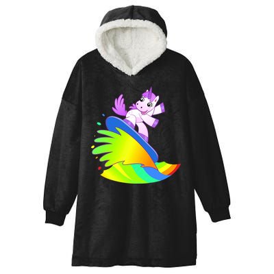 Unicorn Surfing On the Rainbow Hooded Wearable Blanket