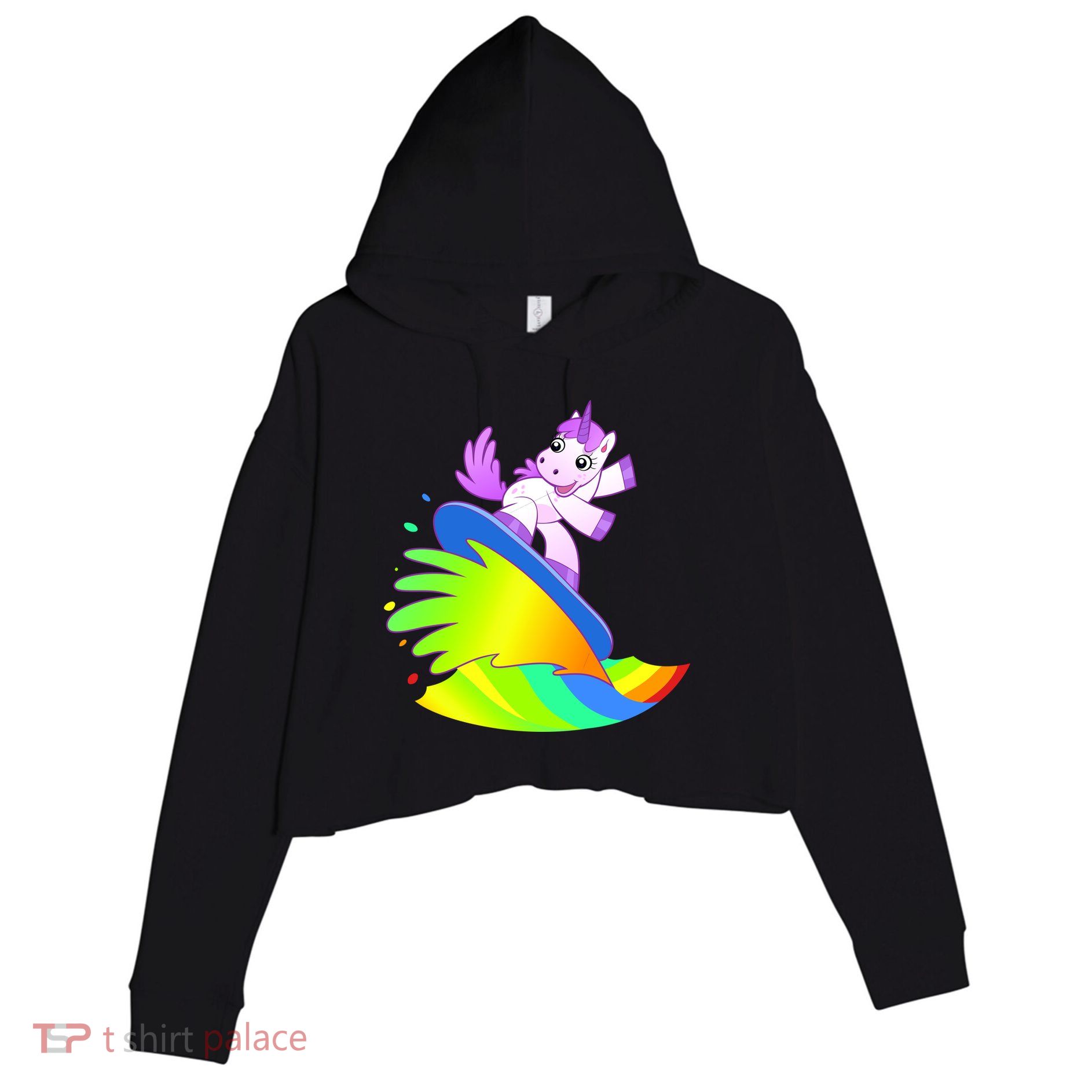Unicorn Surfing On the Rainbow Crop Fleece Hoodie