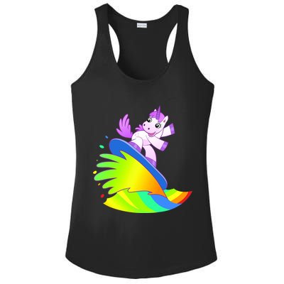 Unicorn Surfing On the Rainbow Ladies PosiCharge Competitor Racerback Tank