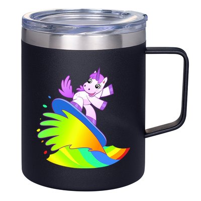 Unicorn Surfing On the Rainbow 12oz Stainless Steel Coffee Mug