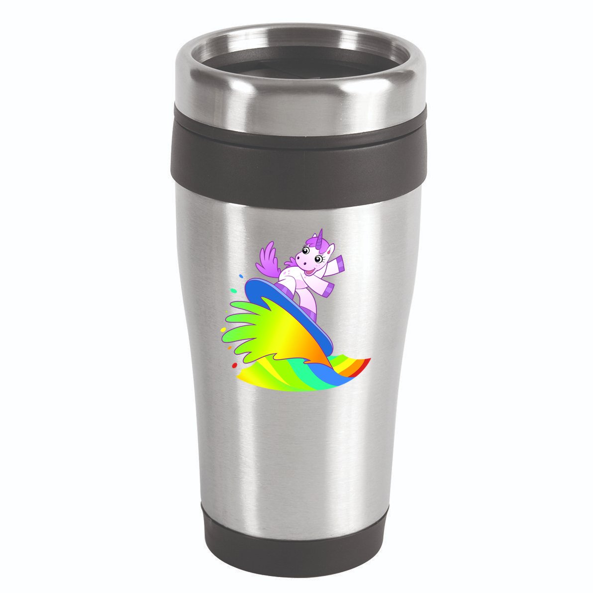 Unicorn Surfing On the Rainbow 16oz Travel Tumbler