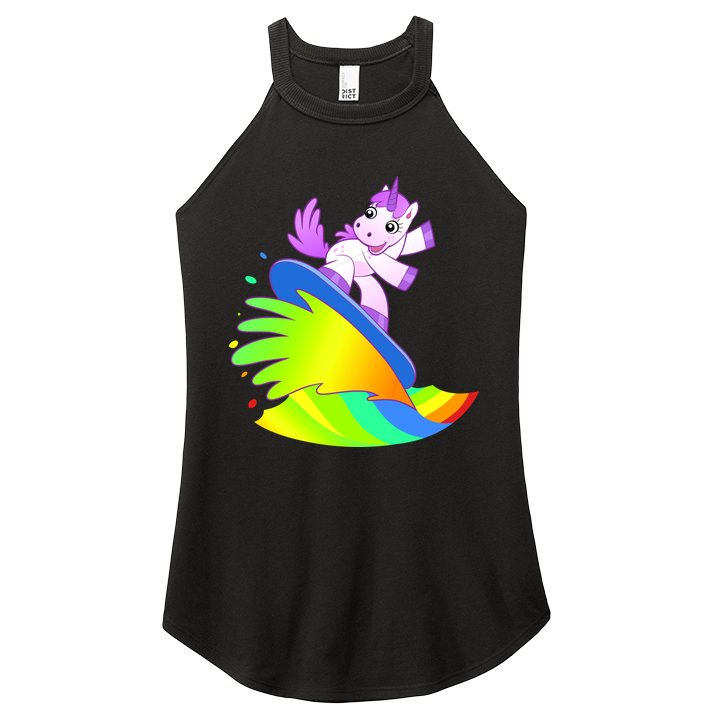 Unicorn Surfing On the Rainbow Women's Perfect Tri Rocker Tank