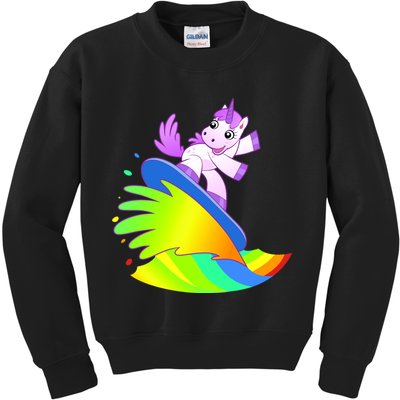 Unicorn Surfing On the Rainbow Kids Sweatshirt