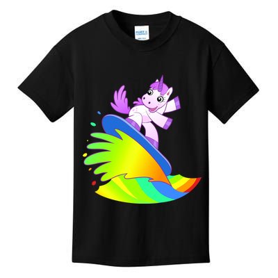 Unicorn Surfing On the Rainbow Kids T-Shirt