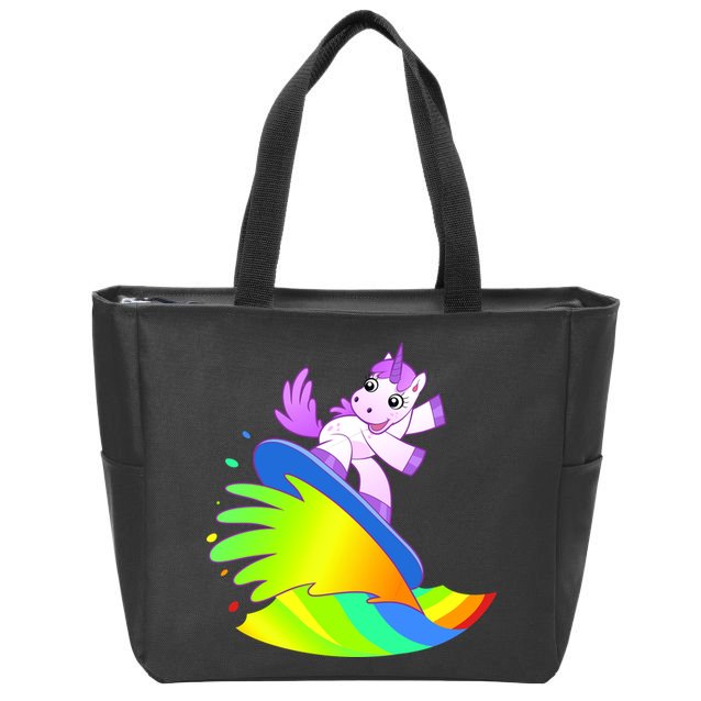 Unicorn Surfing On the Rainbow Zip Tote Bag