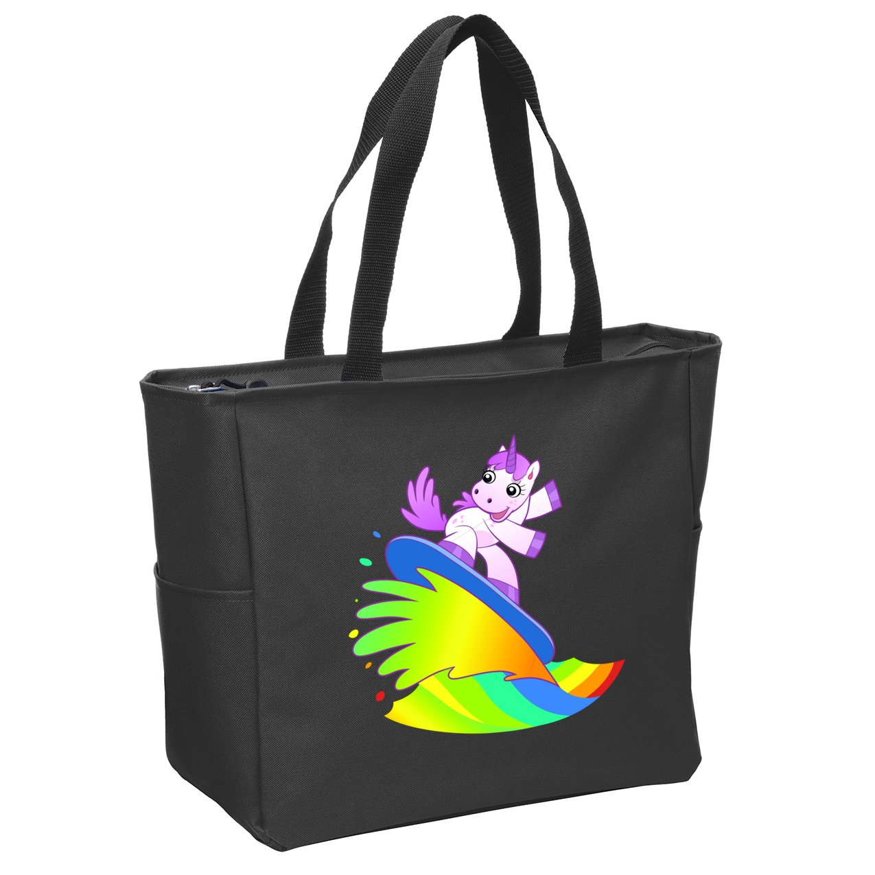 Unicorn Surfing On the Rainbow Zip Tote Bag