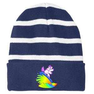 Unicorn Surfing On the Rainbow Striped Beanie with Solid Band