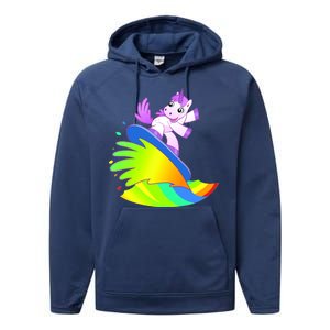 Unicorn Surfing On the Rainbow Performance Fleece Hoodie