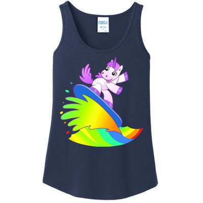 Unicorn Surfing On the Rainbow Ladies Essential Tank